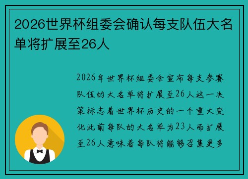 2026世界杯组委会确认每支队伍大名单将扩展至26人